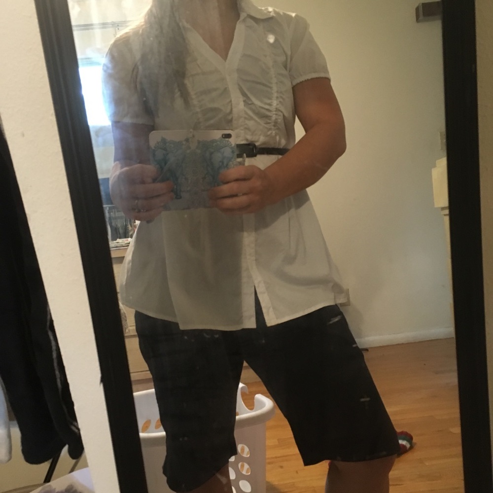 White button up maternity blouse